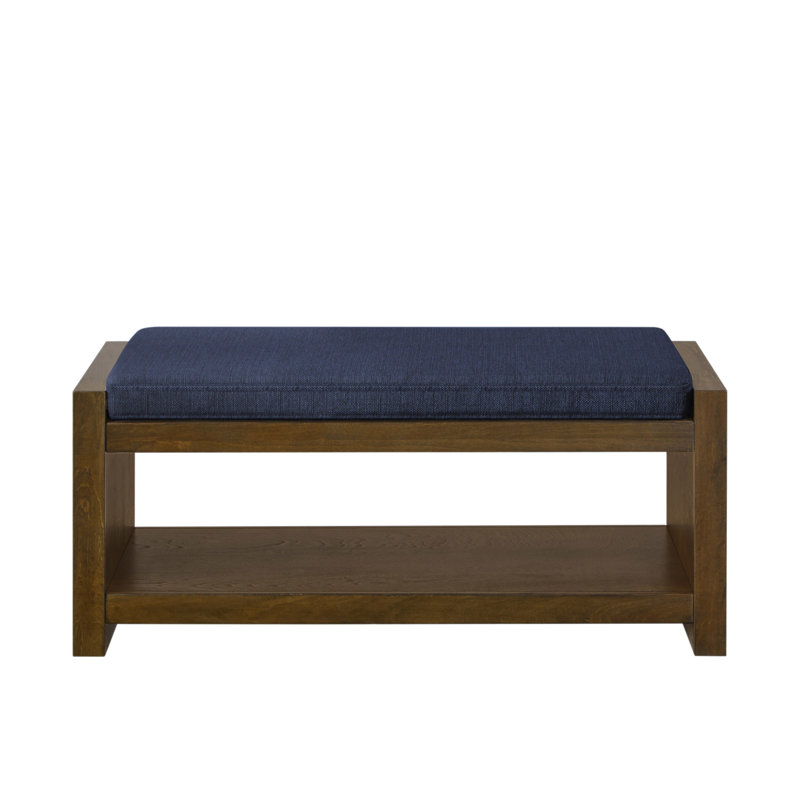 40" Accent Bench With Lower Shelf Shoe Rack, Padded Seating Bench For Living Room, Modern Compact Bed End Bench With Storage For Bedroom Seating, Removable Cushion, Brown, 40"W- Navy Blue