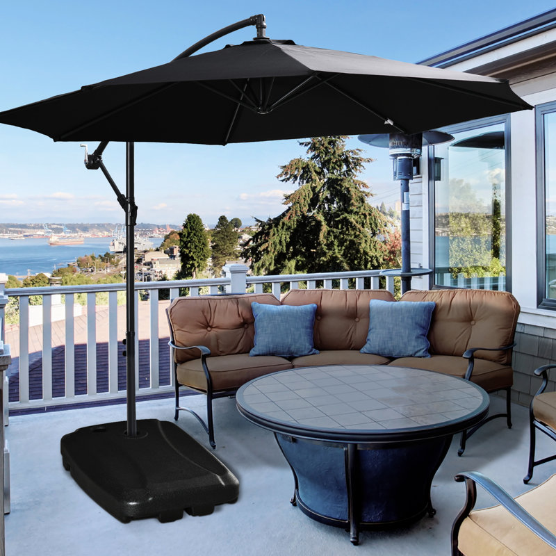 Base de parasol robuste, 165 lb Capacité, portable avec roues, noir, eau remplissable ou sable, mobile en porte-à-faux imperméable eau / sable, feu