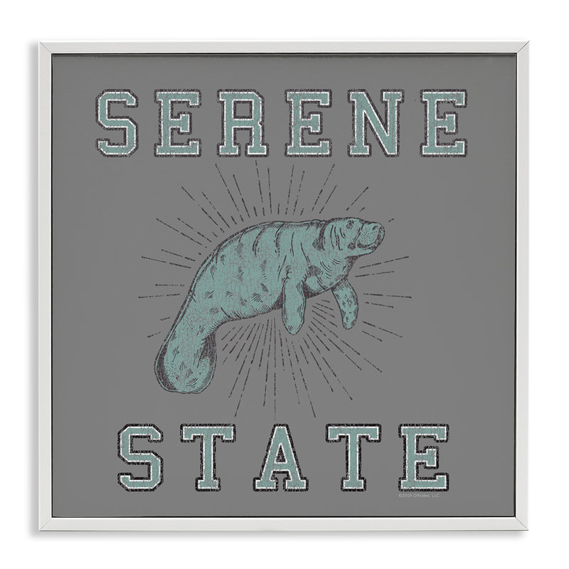 Estampe numérique Serene State Manatee par Spirit Animals / Life Is High, Giclée encadrée blanc bord de mer
