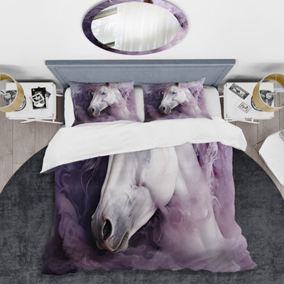 Ensemble de housse de couette cheval mauve et blanc