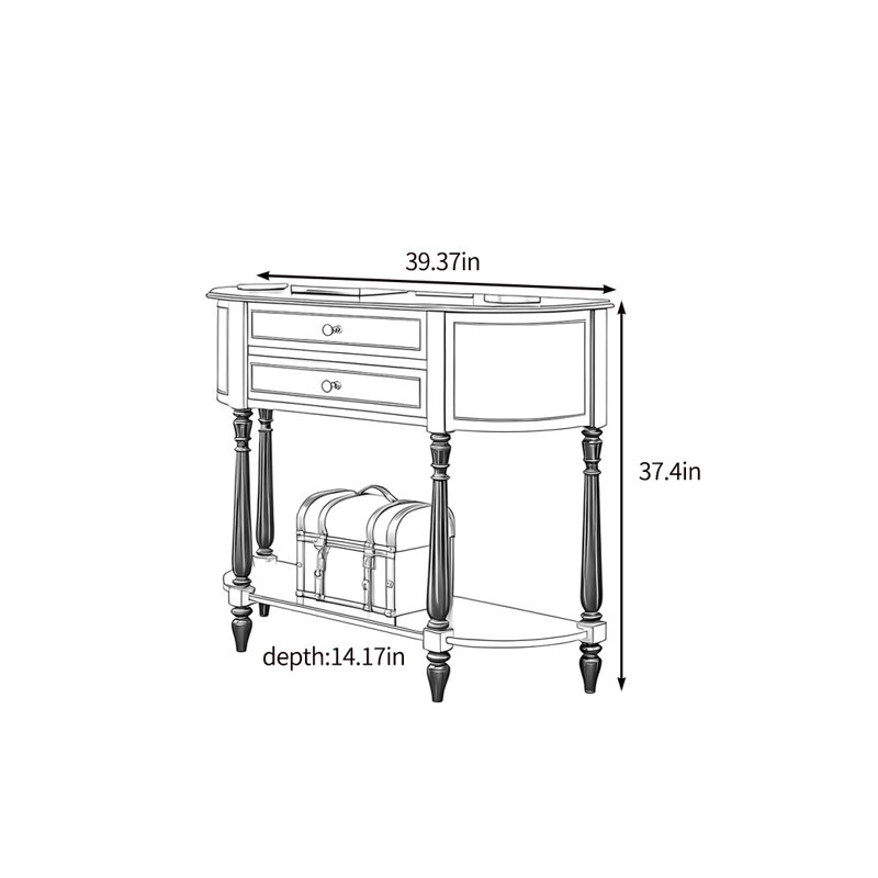 Retro aesthetic console table, White, 37.4" H x 39.37" W x 14.17" D