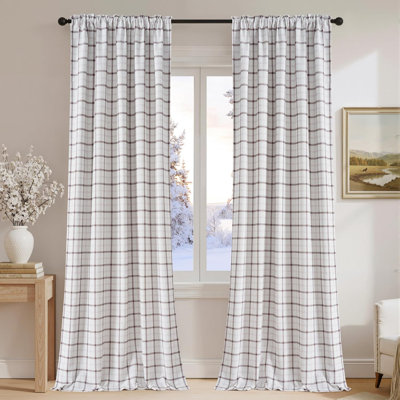 NICETOWN 2 Panels 100% Linen Blackout Plaid Curtains for Bedroom Living Room, Rustic Gingham Windowpane Drapes Thermal Insulated Privacy Rod Pocket Back Tab