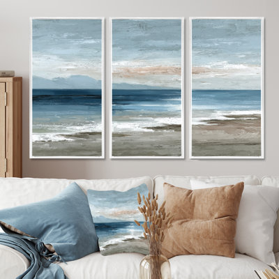 Blanc, bleu, océan côtier, oasis retrouvée - ensemble d'art mural plage