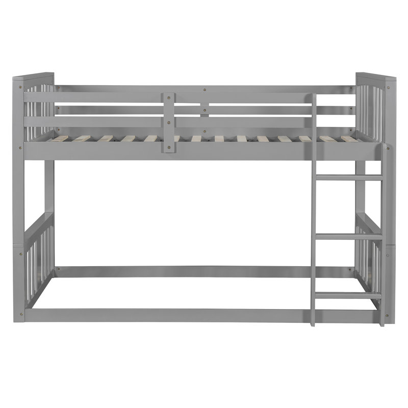 Twin Size Solid Wood Low Bunk Bed, Gray