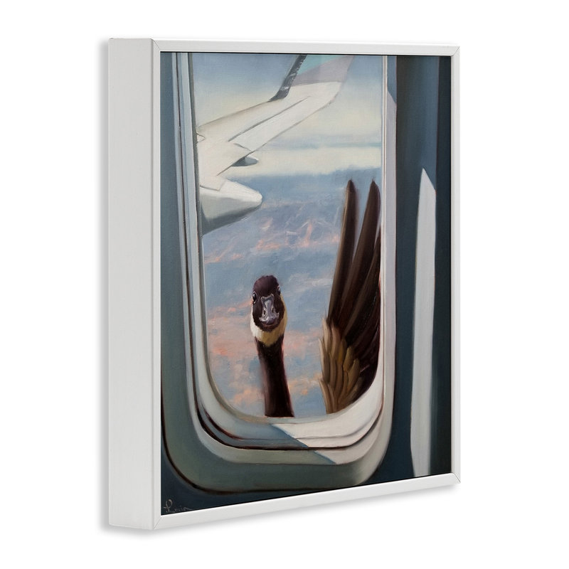 «Hello from a Goose Air plane Window», reproduction d'art graphique sur toile, Giclée encadrée blanc bord de mer