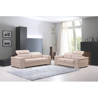 Aiesrom Luxury Top Grain Italian Leather 2 Piece Living Room Set