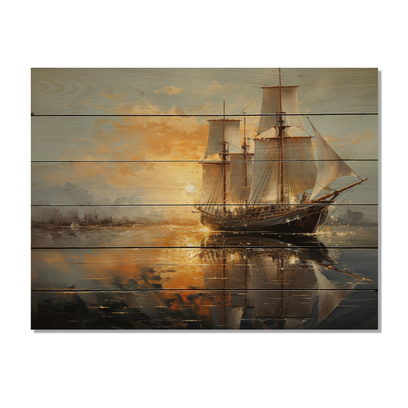 Voilier céleste, voyages I sur bois, H 24 po x l 32 po x P 0,78 po