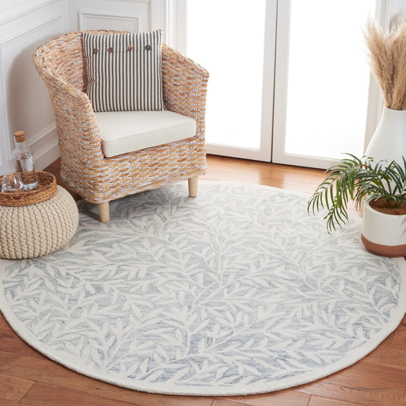 Tapis floral en laine / coton touffeté à la main en gris clair / ivoire Heraldas, Rond 6 pi