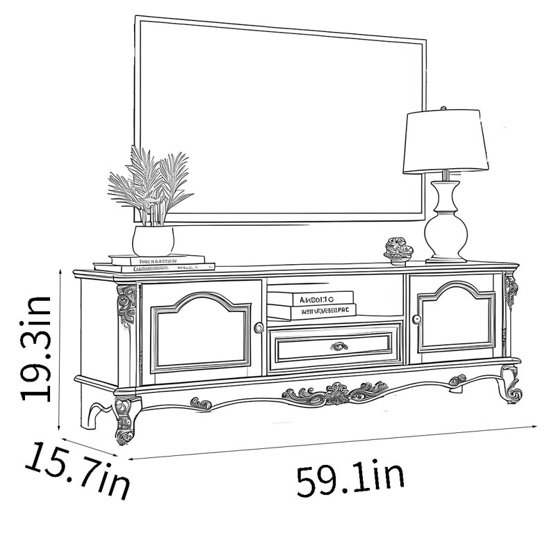 Meuble télé américain en bois massif, 59.1", Noir noyer