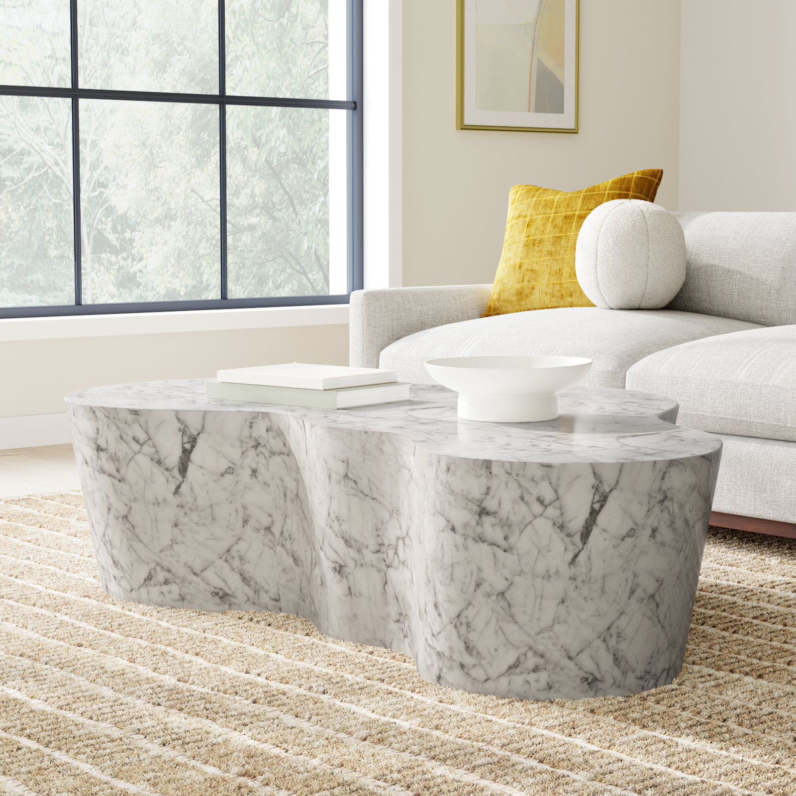 Solay 59" Coffee Table, White Marble