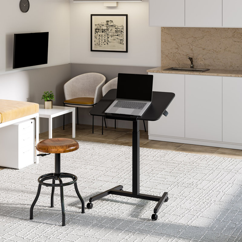 airLIFT 25.6" Pneumatic Height Adjustable Tilting Desktop Mobile Desk, Black