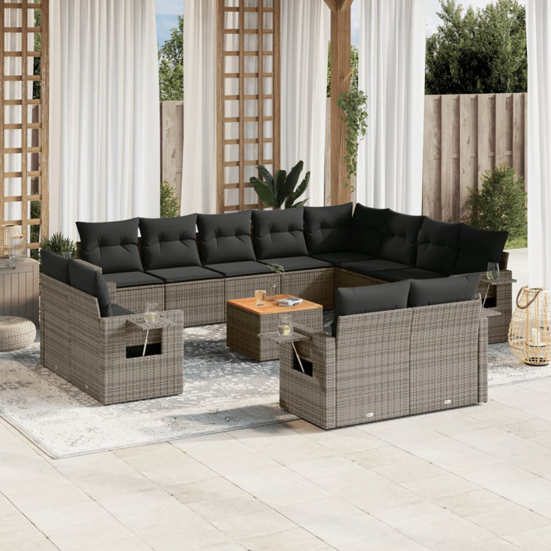  Ensemble de canapé de jardin gris, Coussin gris foncé / structure grise