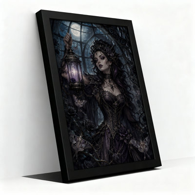 Purple Gothic Lady With Lantern And Moths In Halloween Canvas Wall Art