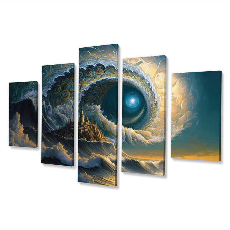 Futur paysage marin de vagues océaniques III - Décoration murale paysage abstrait - 5 panneaux