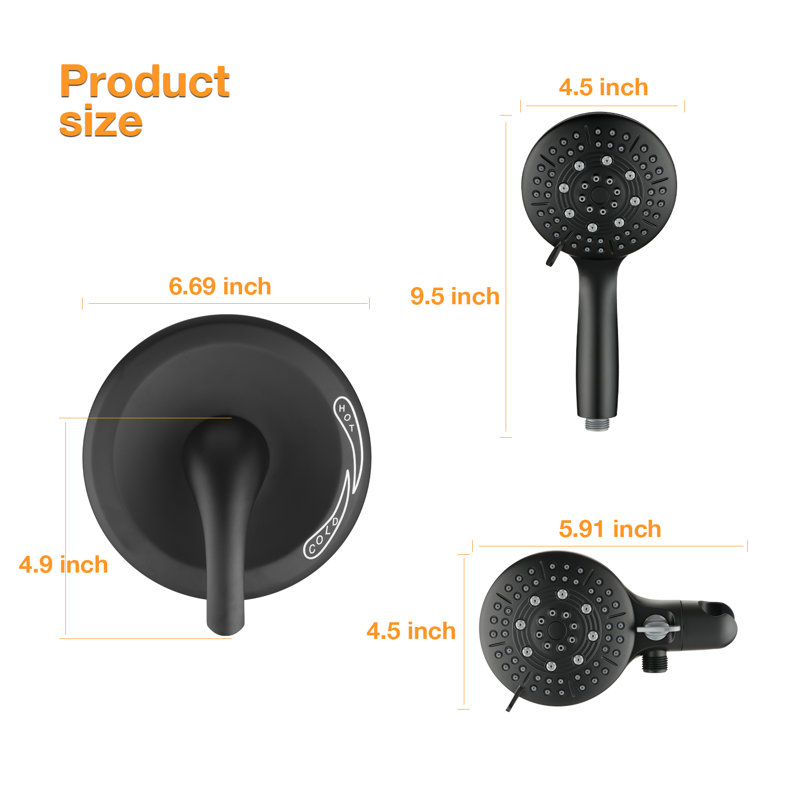 Complete Shower System with Rough in-Valve, Matte Black