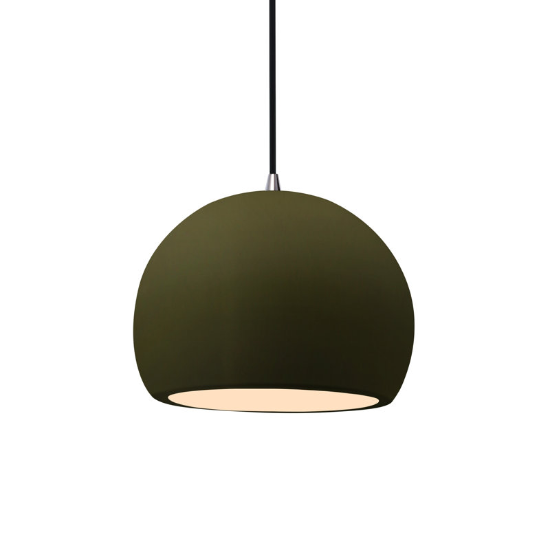 Aschwin 1 - Light Single Drop Pendant, 6" H x 7" W x 7" D, Matte Green, Brushed Nickel