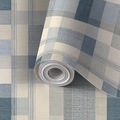 Peel and Stick Wallpaper Contact Paper French farmhouse blue plaid check seamless border Rustic tonal country Self Adhesive and Removable 24in x 118in(60x300cm)