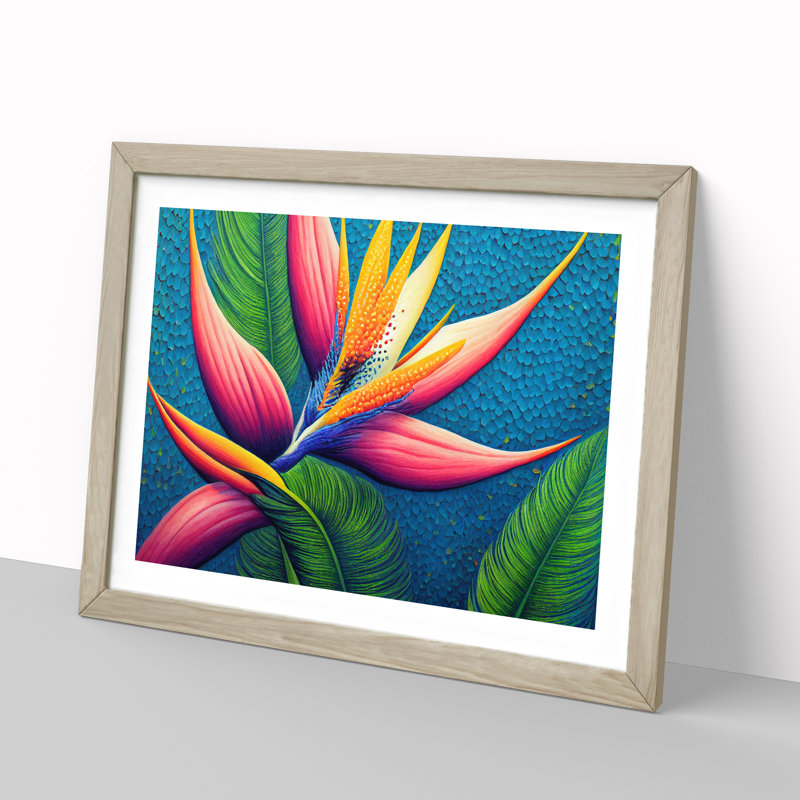 Enticing Bird of Paradise Flower 1 Piece Single Picture Frame Wall Art, 25cm H x 34cm W x 2cm D, Oak