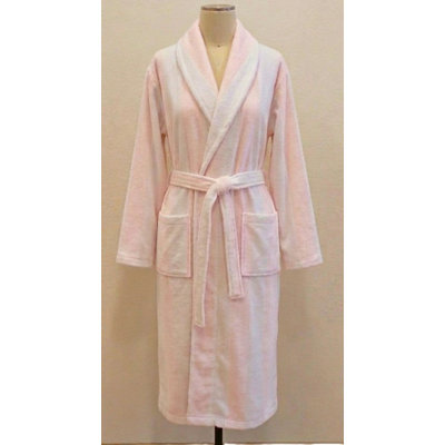 SHAWL TERRY WHITE AND PINK STRIPE BATH ROBE - 360 GSM