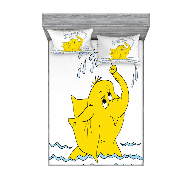 Ensemble de draps d’eau de pulvérisation de éléphant de dessin, Ensemble de drap pour grand lit avec drap-housse