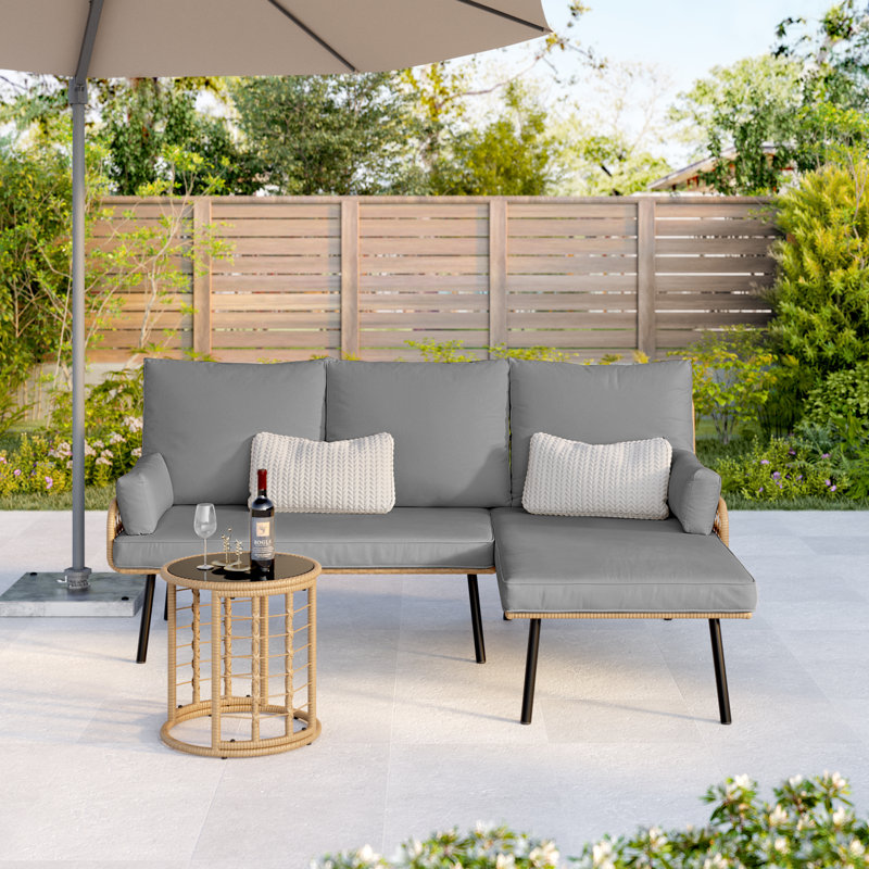 3-Piece Outdoor Rattan Sofa Set with Table, Modern Weather-Resistant for Patios & Balconies, Gray