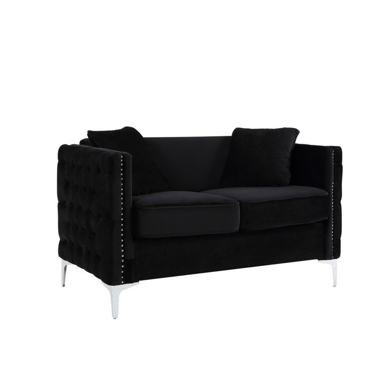 Causeuse en velours noir 53 po avec 2 coussins Bayberry