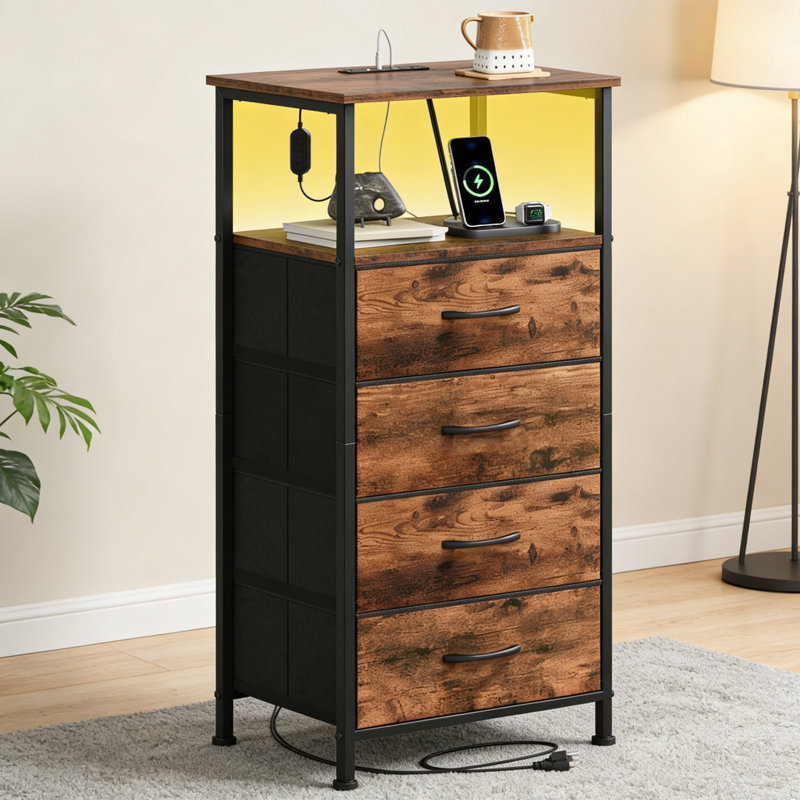 40cm W Metal Bedside Table, Brown