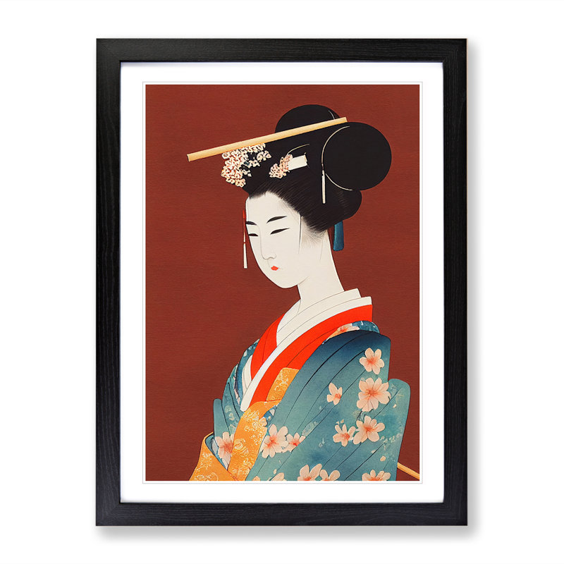 Vintage Geisha No.4 - Single Picture Frame Painting, Black Framed, 64cm H x 46cm W x 2cm D