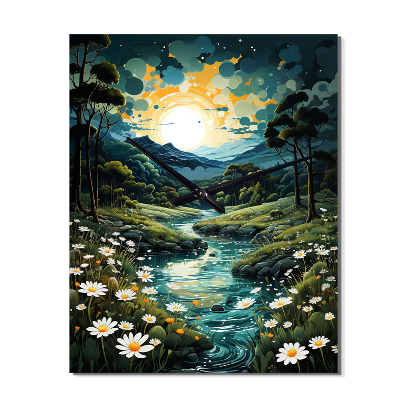 Horloge murale de campagne Tranquil Pond I - Paysage et nature surdimensionné, H 32 po x l 24 po x P 1 po