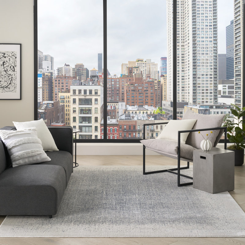 DKNY Grand Street Ivory Blue Modern Indoor Rug, Rectangle 7'10" x 9'10"