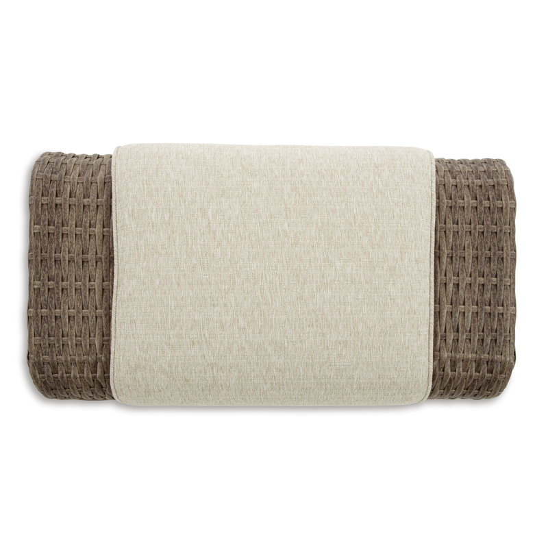 Beige Resin Wicker Outdoor Ottoman with Cushion