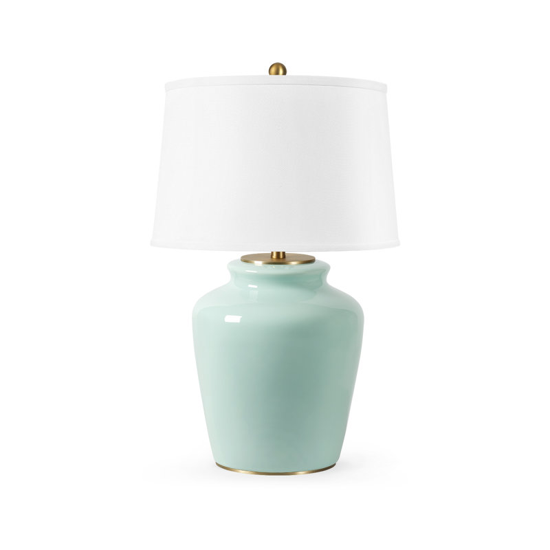 Aksel Lamp With Shade 17-Inch White Linen, With Gold, Pacific Teal