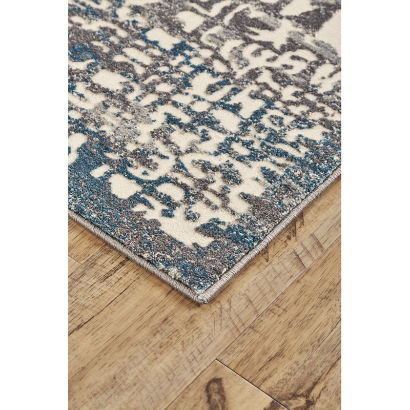Marczi Abstract Gray/Turquoise Area Rug, Rectangle 2'2" x 4'