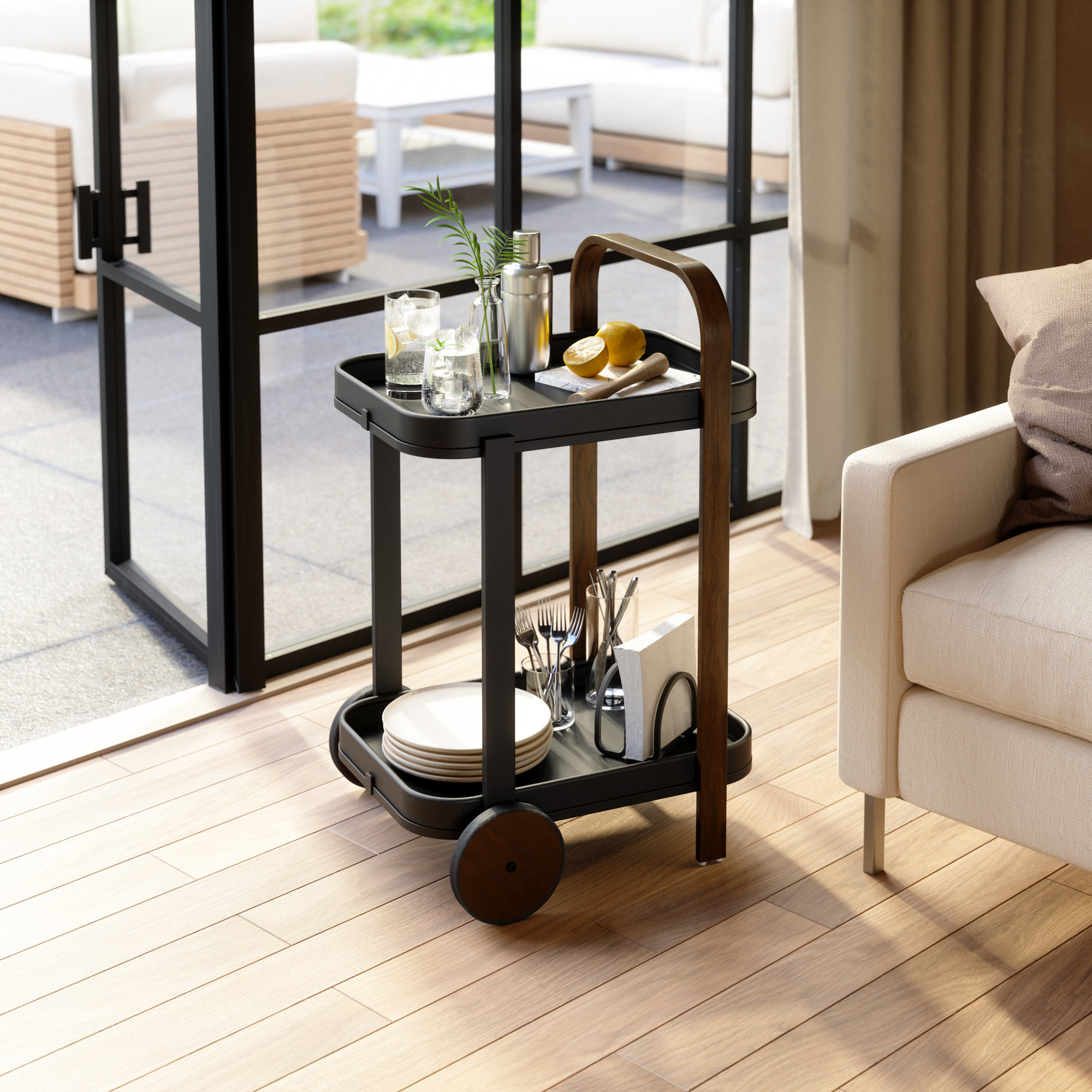 Bellwood Bar/Storage Cart, Black, Dark Wood