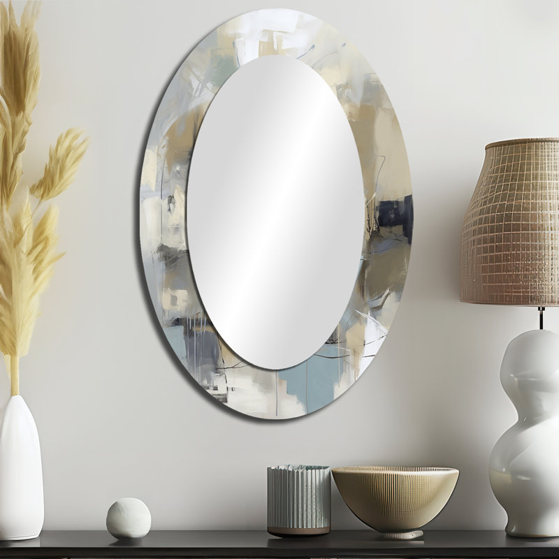 Miroir mural ovale sur métal Beige and Grey, 36 po x 24 po