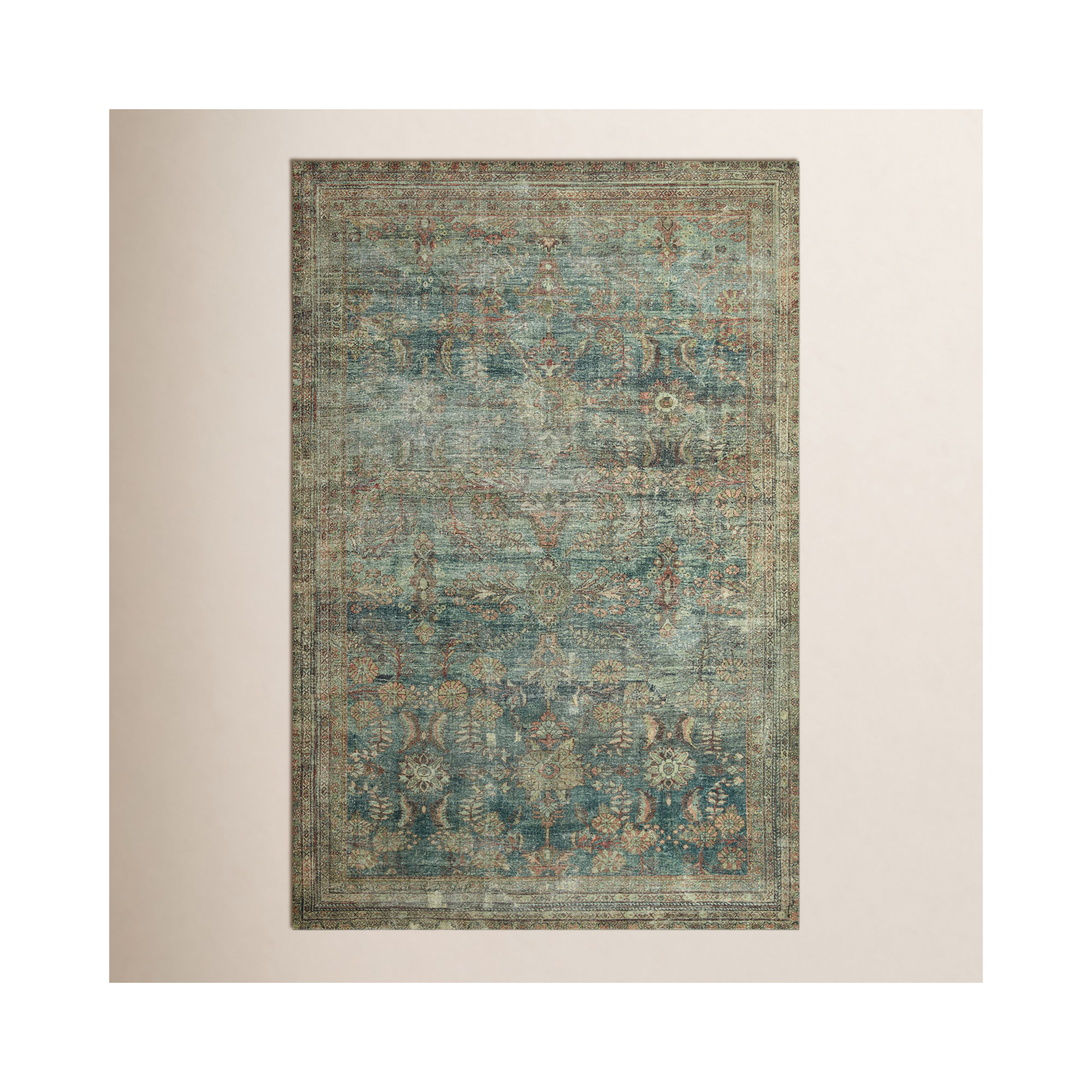 Magnolia Home By Joanna Gaines X Loloi Banks Machine Washable Ocean / Spice Area Rug, Rectangle 7'6" x 9'6"