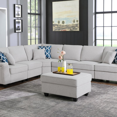 Canapé modulaire en L avec repose-pieds 7 pièces Linen