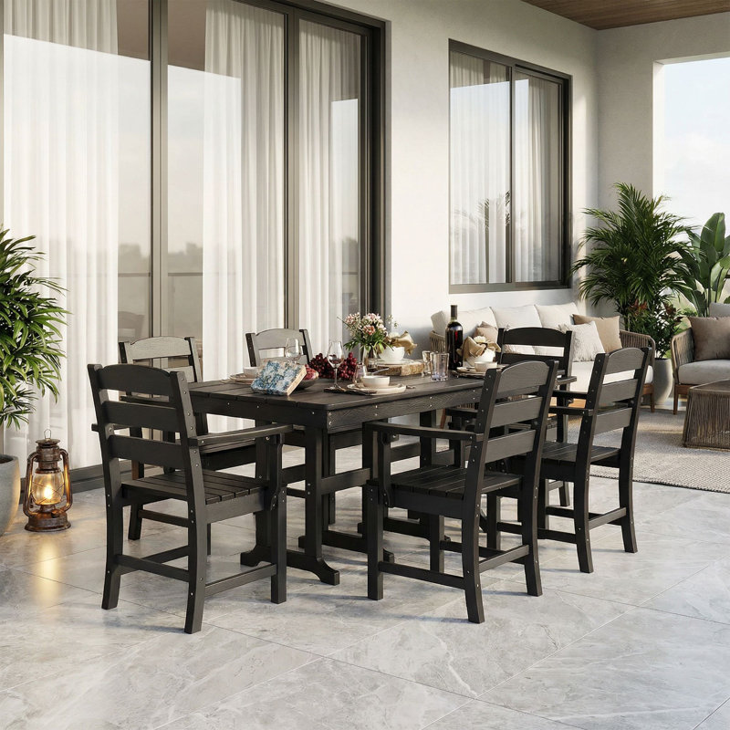 6-Person Hdpe Outdoor Dining Set, Black