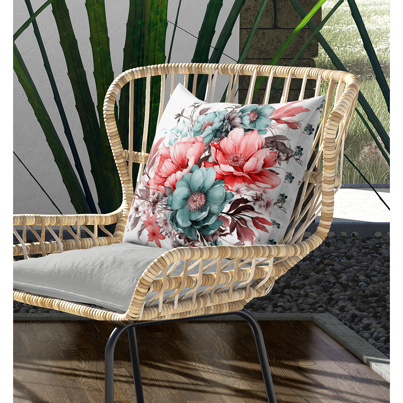 Coussin décoratif réversible Blossom Burst, Brun / Vert / Rouge, H 18 po x l 18 po