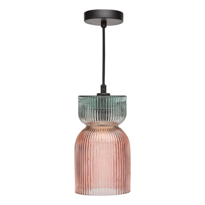 1 - Light Pink Ribbed Glass Pendant