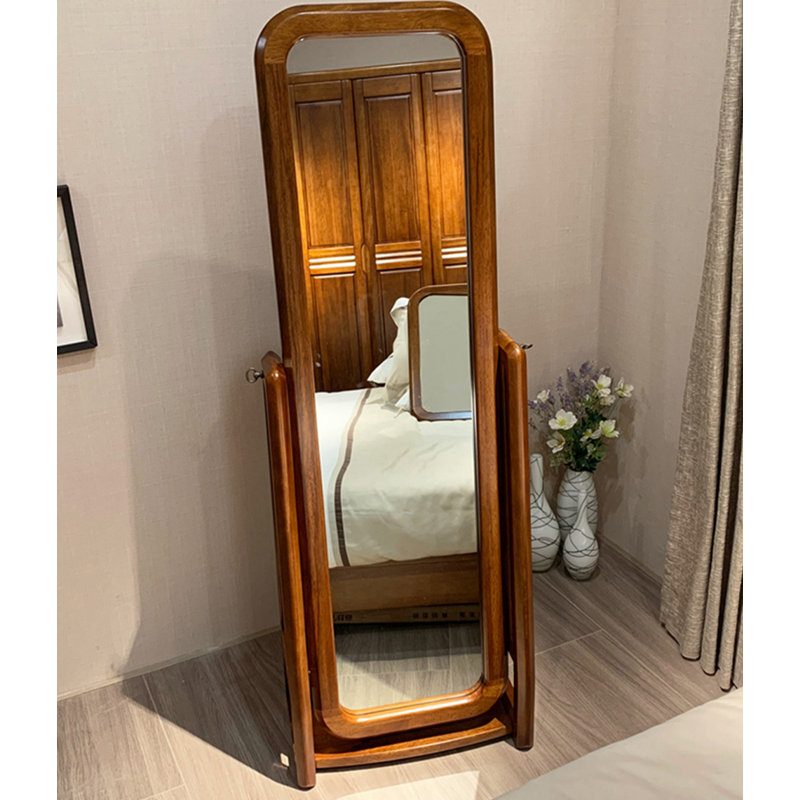 Simple Chinese-Style Walnut Rectangular Full-Length Mirror