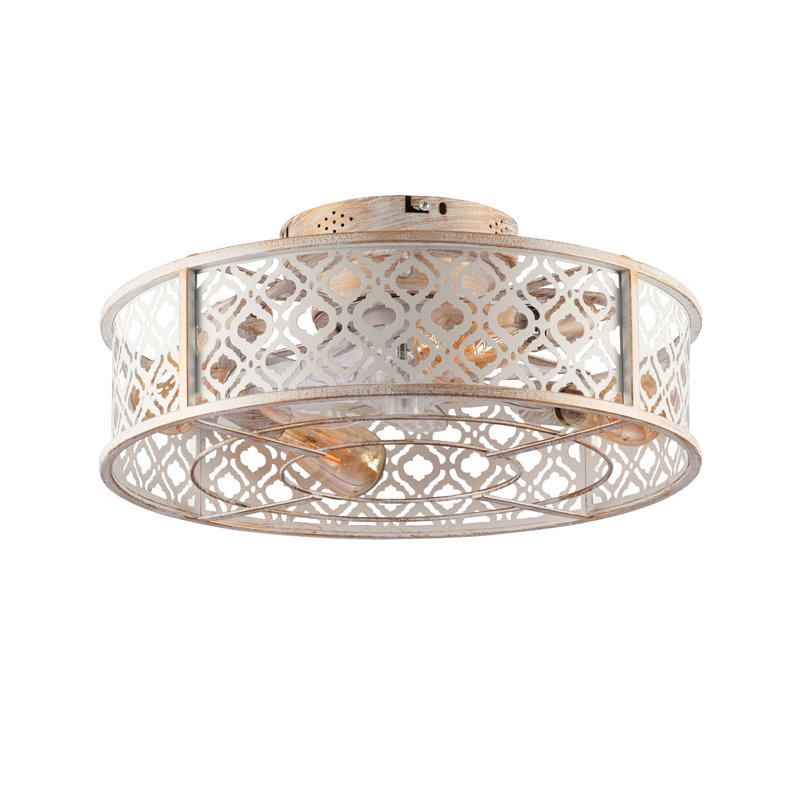 Ventilateurs de plafond en fer style fleur 20 po avec télécommande, ventilateur encastré en cage pour chambre à coucher, salon - ampoules rétro non incluses
