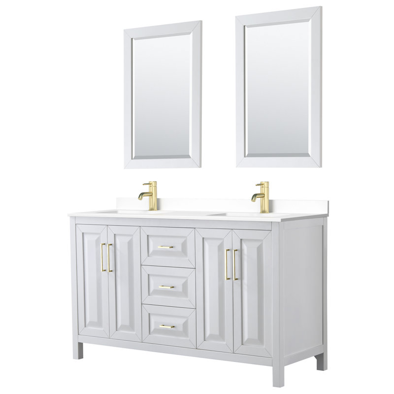 Daria 60'' W Double Vanity, White, White Cultured Marble, Polished Chrome