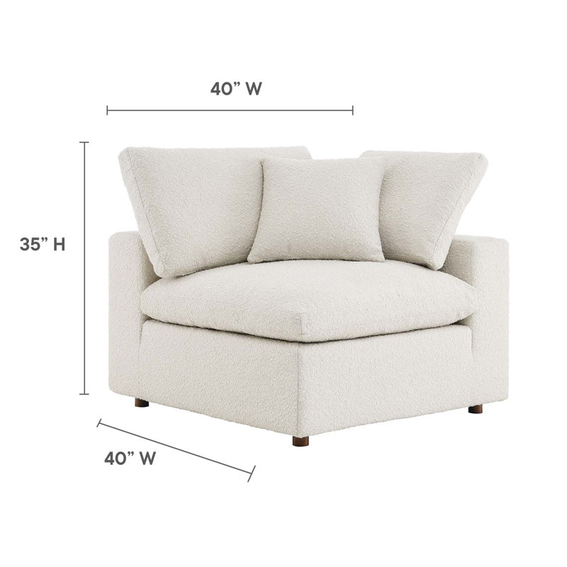 Ivory Boucle Fabric Overstuffed Corner Chair with Down Filling