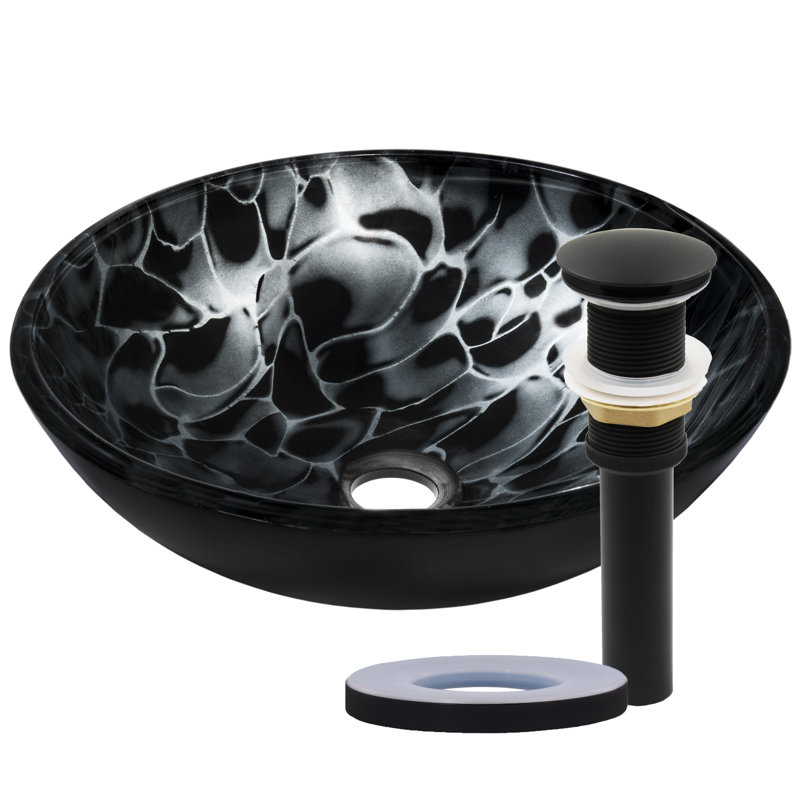Novatto 16.5'' Black/Silver Glass Circular Bathroom Sink, Oil Rubbed Bronze