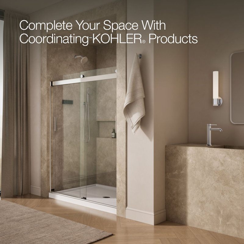 Levity 74" H x 59.63" W Bypass Shower Door with CleanCoat® Technology, Bright Silver, Crystal Clear