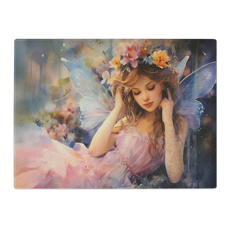 Fairy Watercolour  Glass Chopping Board