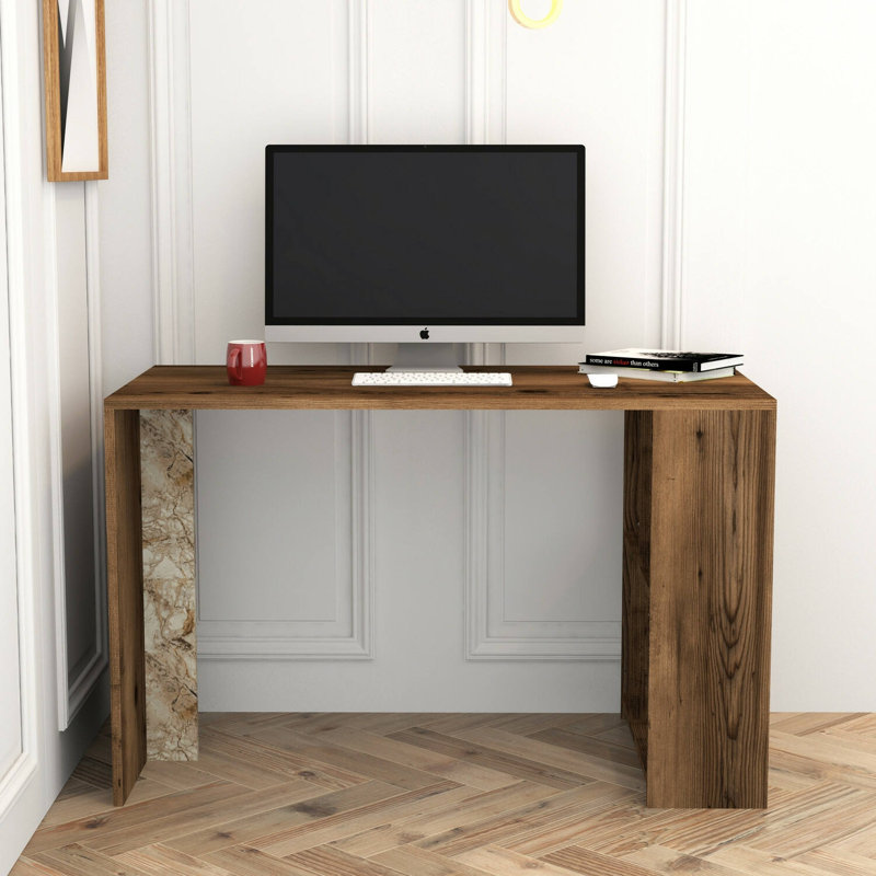 Muir Writing Desk, Walnut/White Marble