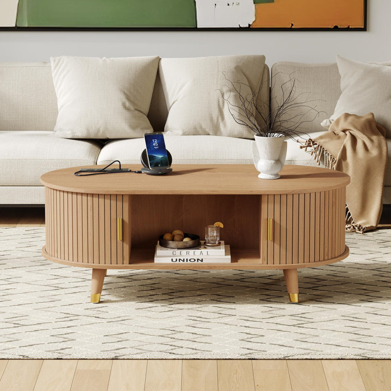 Table basse ovale en bois cannelée de 42,5 po, Natural