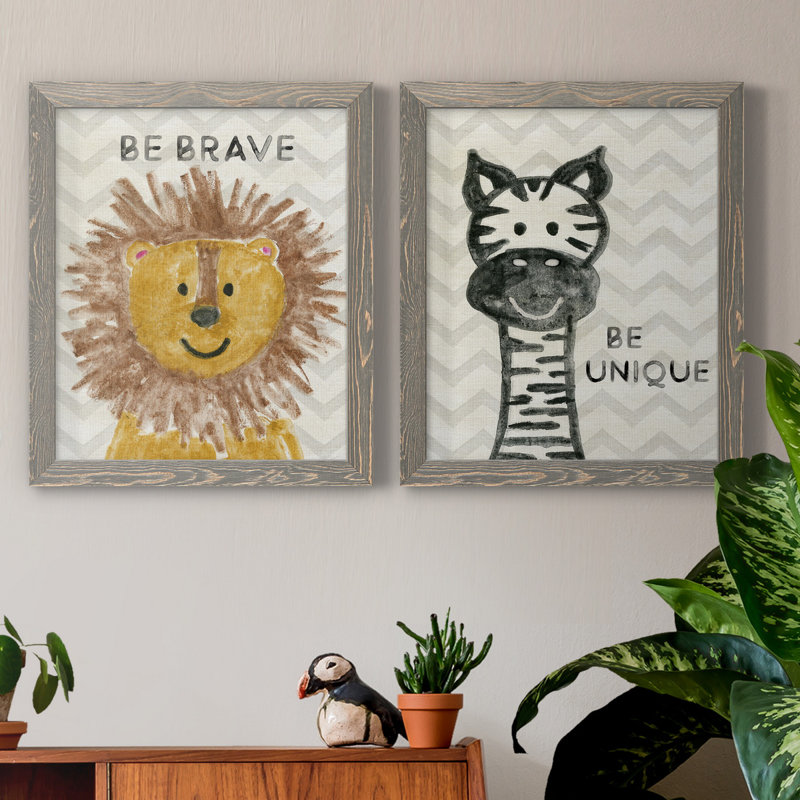 Safari Be Brave - ensemble de 2 reproductions, H 20 po x l 17 po x P 1 po, Toile avec cadre gris, Pas de tapis